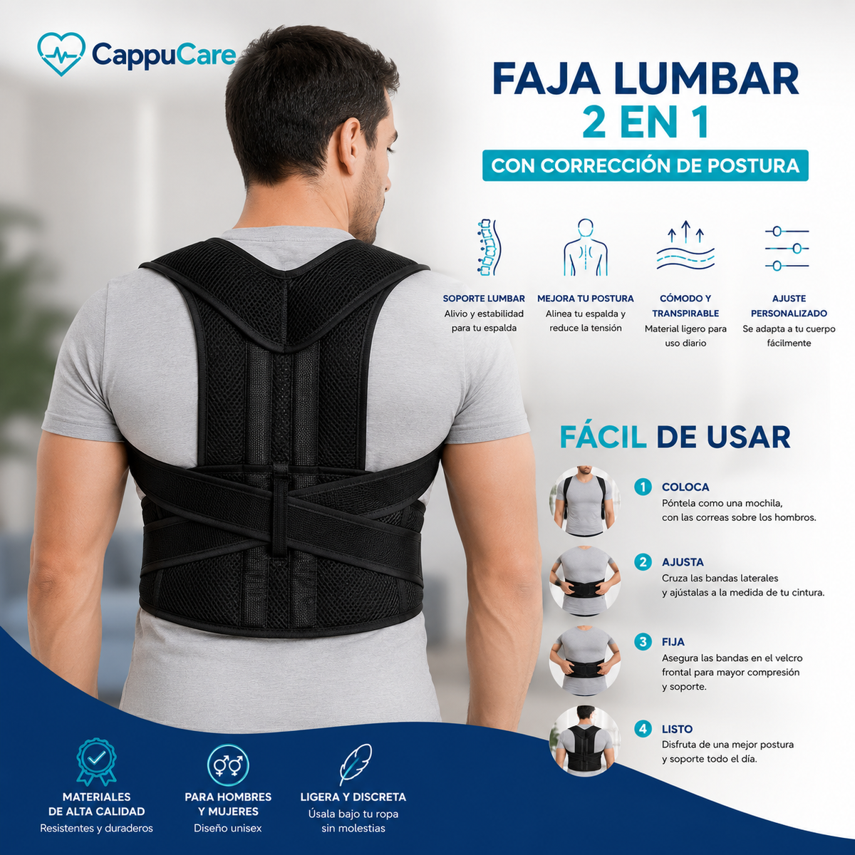 Faja Lumbar 2 en 1 con Corrector de Postura