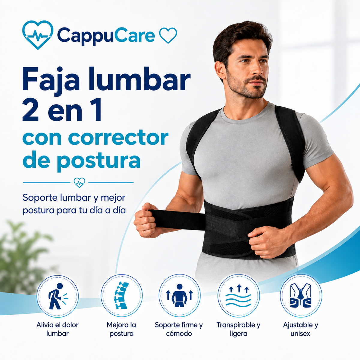 Faja Lumbar 2 en 1 con Corrector de Postura