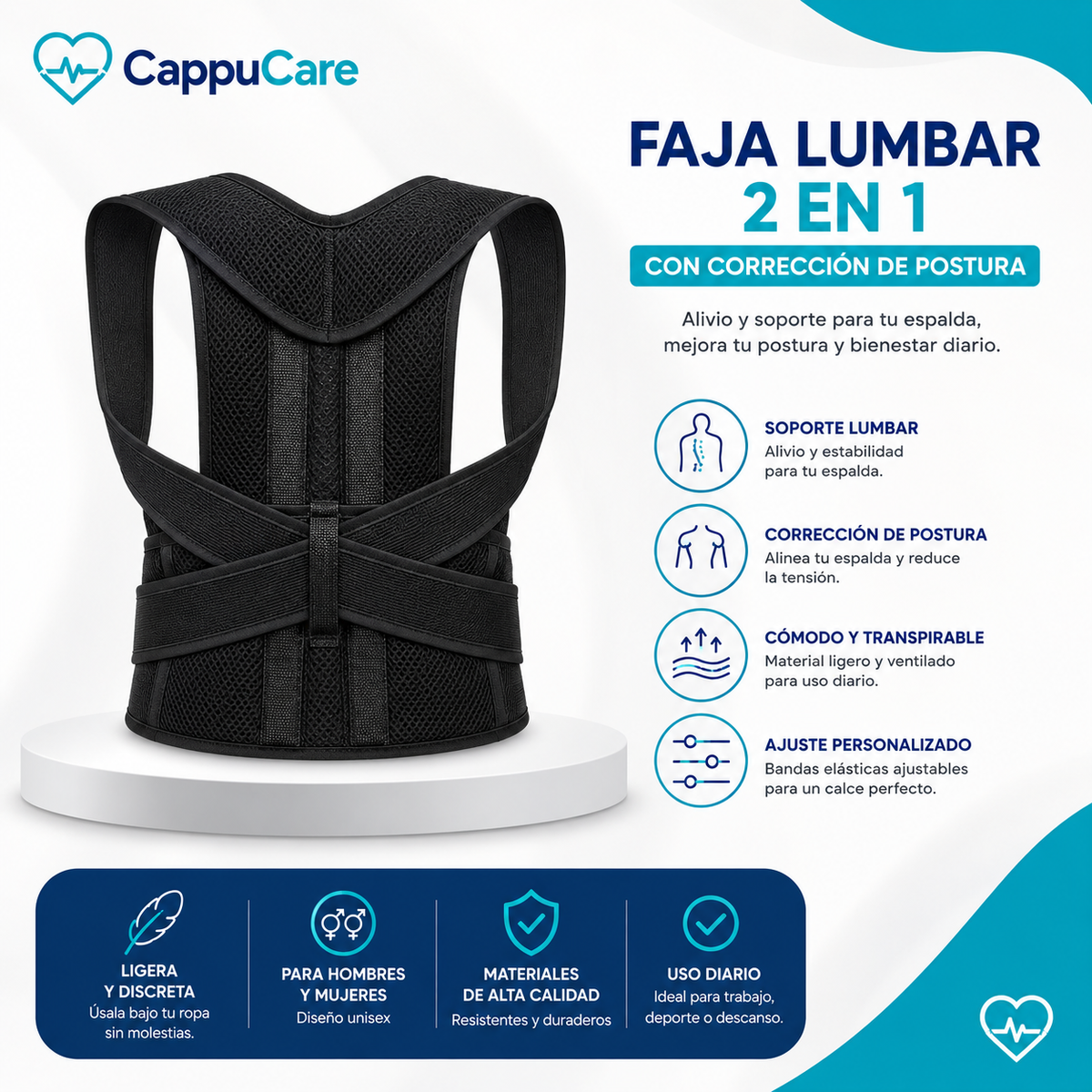 Faja Lumbar 2 en 1 con Corrector de Postura